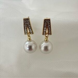 Gold and White Pearl Dangle Earrings